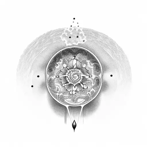 A dotwork tattoo depicting a serene moment of self-healing with a bowl of nourishing food tattoo design idea