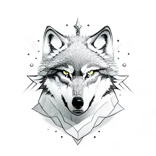 A sketch-style illustration of a lone wolf with self-healing symbols in its fur tattoo design idea