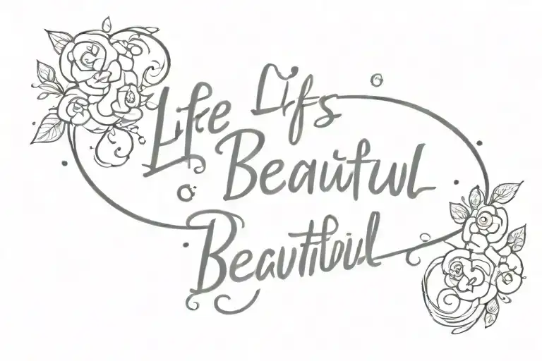 life is  beautiful written in french with half moon tattoo design idea