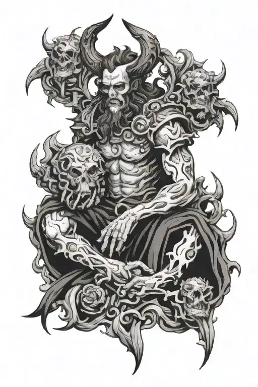 hades holding bident tattoo design idea