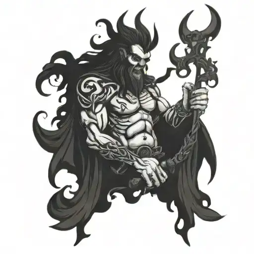 hades holding bident tattoo design idea