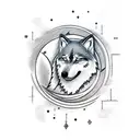 A sketch style tattoo of a wolf howling at the moon with the runes FEHU, URUZ, THURISAZ, ANSUZ, and KANO integrated into the design tattoo design idea