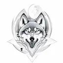 A sketch style tattoo of a wolf howling at the moon with the runes FEHU, URUZ, THURISAZ, ANSUZ, and KANO integrated into the design tattoo design idea