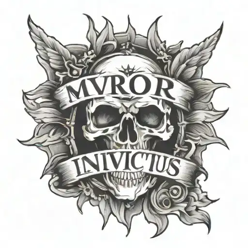 Morior Invictus text tattoo design idea