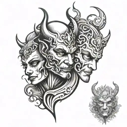 half face devil and angel tattoo design idea