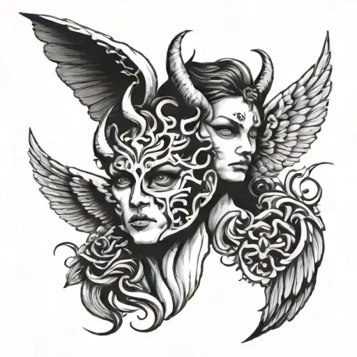 half face devil and half angel wings tattoo design idea
