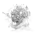 A sketch-style design showcasing the interconnectedness of art, music, and nature in a whimsical and playful way tattoo design idea