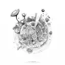 A sketch-style design showcasing the interconnectedness of art, music, and nature in a whimsical and playful way tattoo design idea