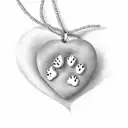 A heart-shaped pendant hanging from a dog paw print, representing love and loyalty towards pets tattoo design idea