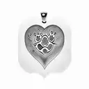A heart-shaped pendant hanging from a dog paw print, representing love and loyalty towards pets tattoo design idea