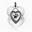 A heart-shaped pendant hanging from a dog paw print, representing love and loyalty towards pets tattoo design idea