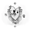 A heart-shaped pendant hanging from a dog paw print, representing love and loyalty towards pets tattoo design idea