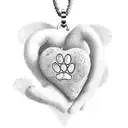 A heart-shaped pendant hanging from a dog paw print, representing love and loyalty towards pets tattoo design idea