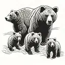 2 adult bears and 3 bear cubs with different eye colors tattoo design idea