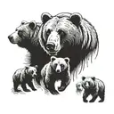 2 adult bears and 3 bear cubs with different eye colors tattoo design idea