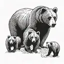 2 adult bears and 3 bear cubs with different eye colors tattoo design idea