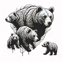 2 adult bears and 3 bear cubs with different eye colors tattoo design idea