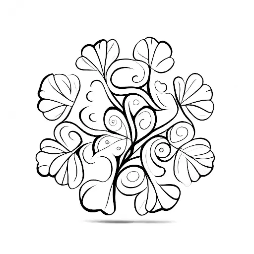 A sleek and elegant 6 leaf clover design incorporating elements of luxury and wealth tattoo design idea