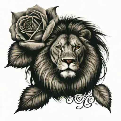 lion, time clock, rose tattoo design idea