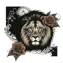 lion, time clock, rose tattoo design idea