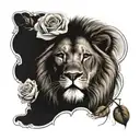 lion, time clock, rose tattoo design idea
