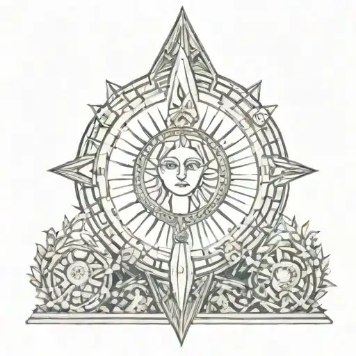 tarot card design featuring third eye, wheel of fortune and high priestess tattoo design idea