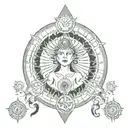 tarot card design featuring third eye, wheel of fortune and high priestess tattoo design idea