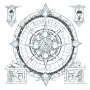 tarot card design featuring third eye, wheel of fortune and high priestess tattoo design idea