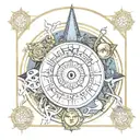 tarot card design featuring third eye, wheel of fortune and high priestess tattoo design idea