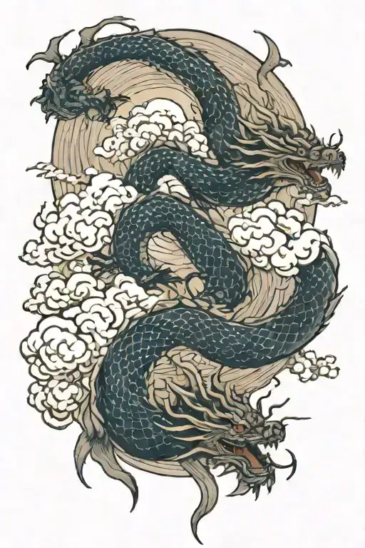 Cloud Pattern and Dragons flying tattoo design idea
