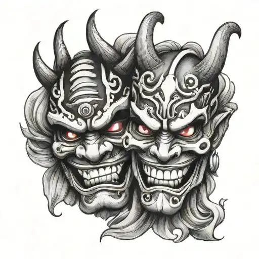 ONI mask laugh now cry later mask tattoo design idea