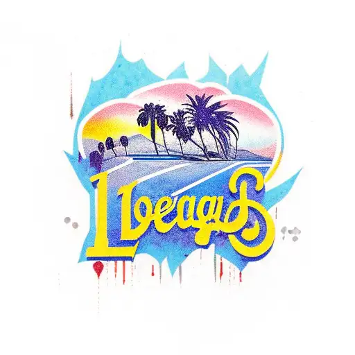 California love themed tattoo, include the dodgers logo with a palm tree coming out of the "L", also add tupac tattoo design idea