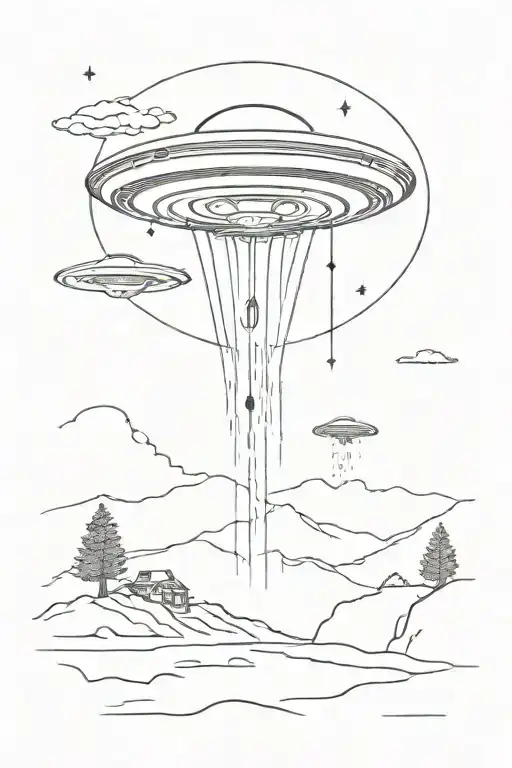alien abduction scene with a UFO tattoo design idea