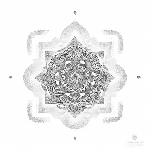 Dotwork mandala incorporating Arabic script spelling out the name of your brother tattoo design idea