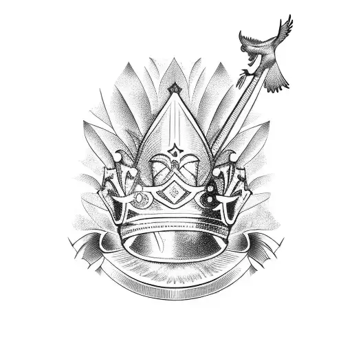 a crown, a coconut tree and an eagle carrying a bayonet  tattoo design idea