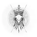 a crown, a coconut tree and an eagle carrying a bayonet  tattoo design idea