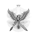 a crown, a coconut tree and an eagle carrying a bayonet  tattoo design idea