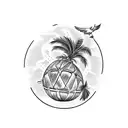 a crown, a coconut tree and an eagle carrying a bayonet  tattoo design idea