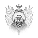 a crown, a coconut tree and an eagle carrying a bayonet  tattoo design idea