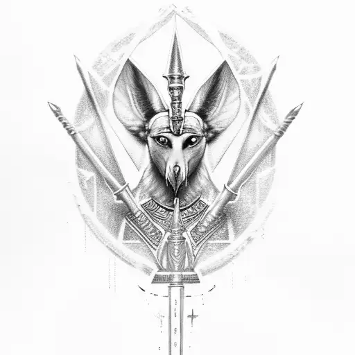 Priestess of Anubis up to the waist with a scepter tattoo design idea