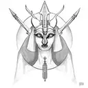 A full-length priestess of Anubis with a scepter tattoo design idea