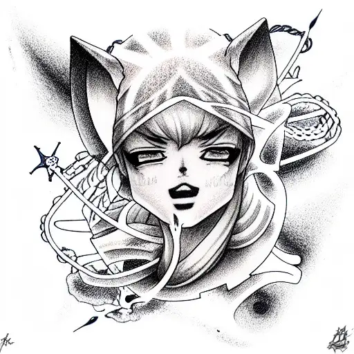 Nautical sleeve mixed with anime tattoo design idea