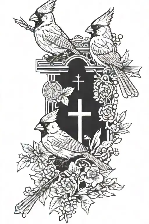 cross and rosary, luke 1:37, two cardinals  tattoo design idea