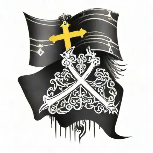 ukranian flag and an orthodox cross in it  tattoo design idea