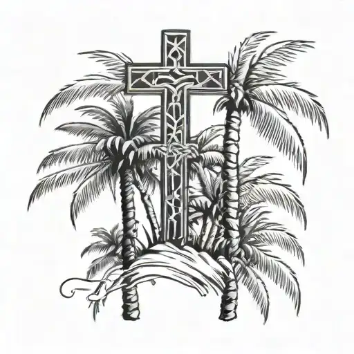 2 palm trees and an orthodox cross in between them   tattoo design idea