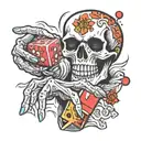 skull hand throwing dice rolling tattoo design idea