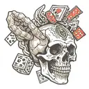 skull hand throwing dice rolling tattoo design idea