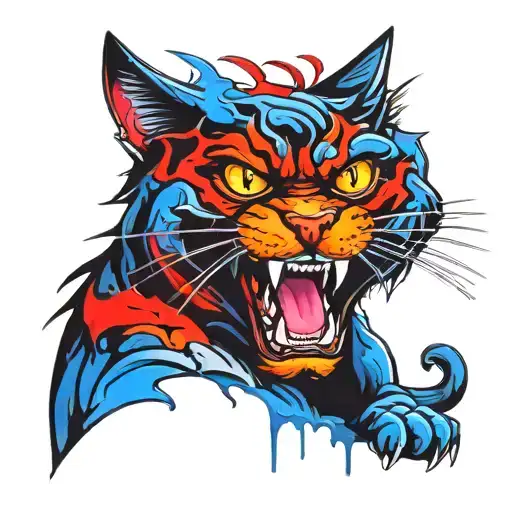 cat black white red eye angry tattoo design idea