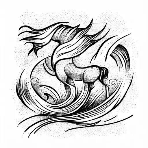 waves becoming horses tattoo design idea