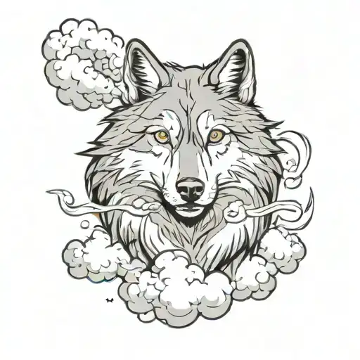 wolf smoking vape clouds swirling tattoo design idea